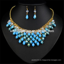 Femenino bohemio azul collar de cristal indio joyas conjunto